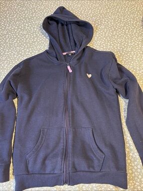 Girls Navy Zip Hoodie with Heart Accent